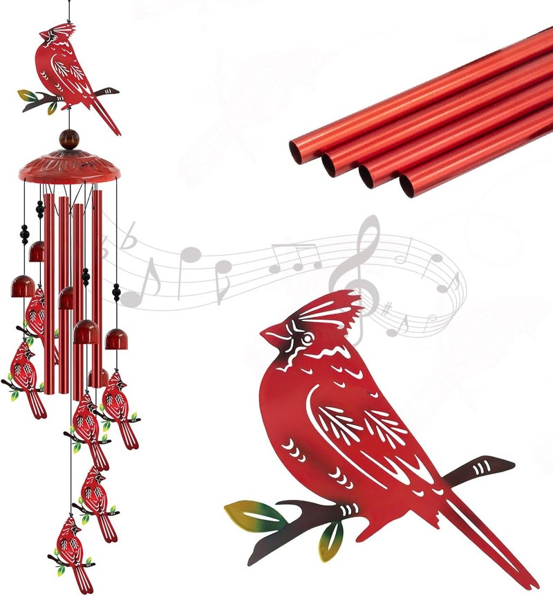 Howarmer for Women Cardinal Wind Chimes for Outside, 35'' Metal Cardinal WindChimes Gifts for Women/Men, Decoration for Outdoor, Home, Garden, Patio, Backyard - Image 1